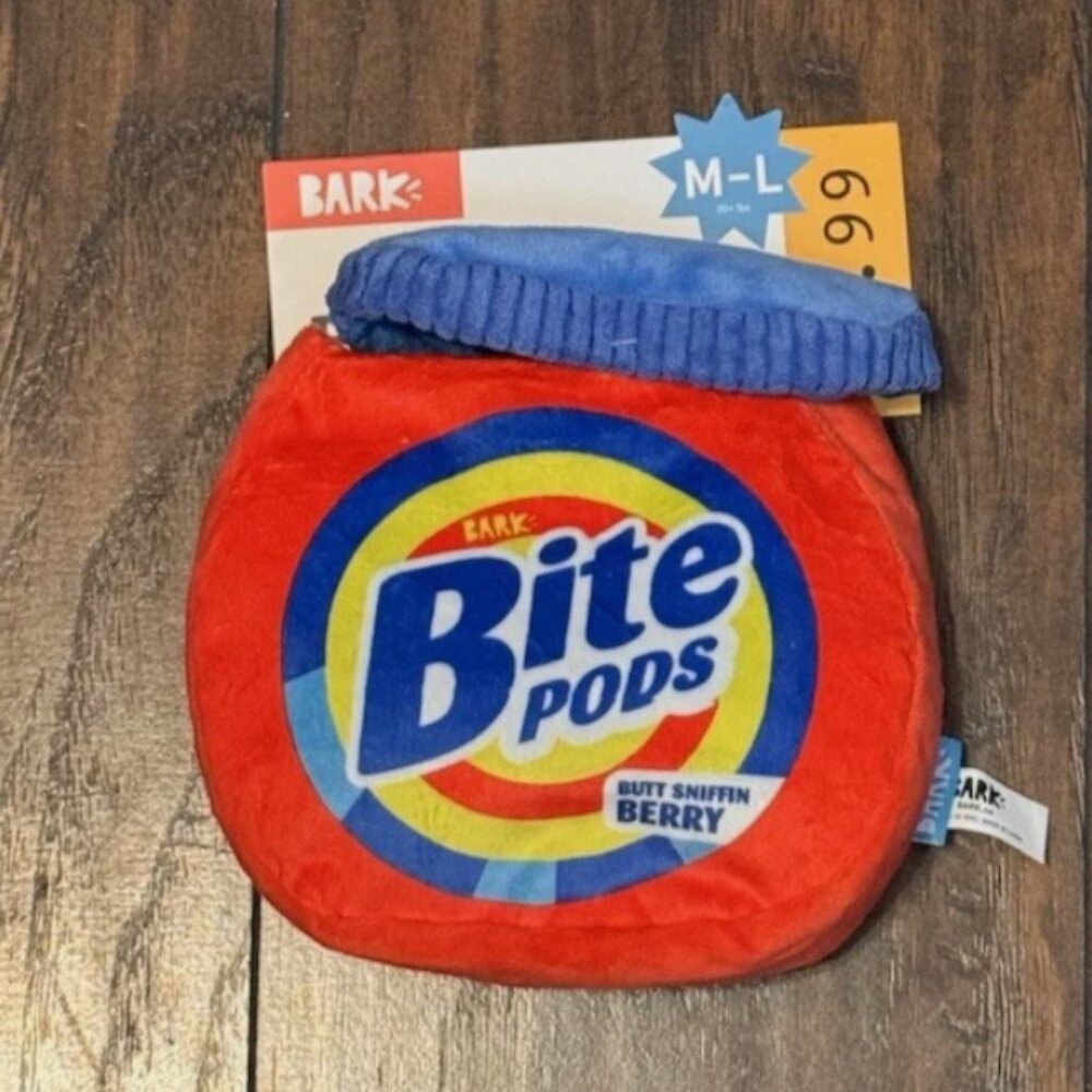 New Bark Box " Bite Pods " 3 Pc Dog Toy Tide Pods Laundry Detergent Medium/Large